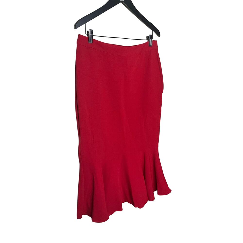 Who What Wear Mermaid Midi Skirt‎ Peplum Hem Pull-On Stretch Red Womens Sz 8 NWT
